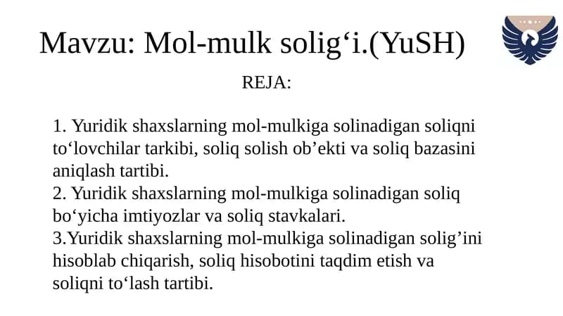 YURIDIK SHAXSLARDAN UNDIRILADIGAN MOL-MULK SOLIG'I