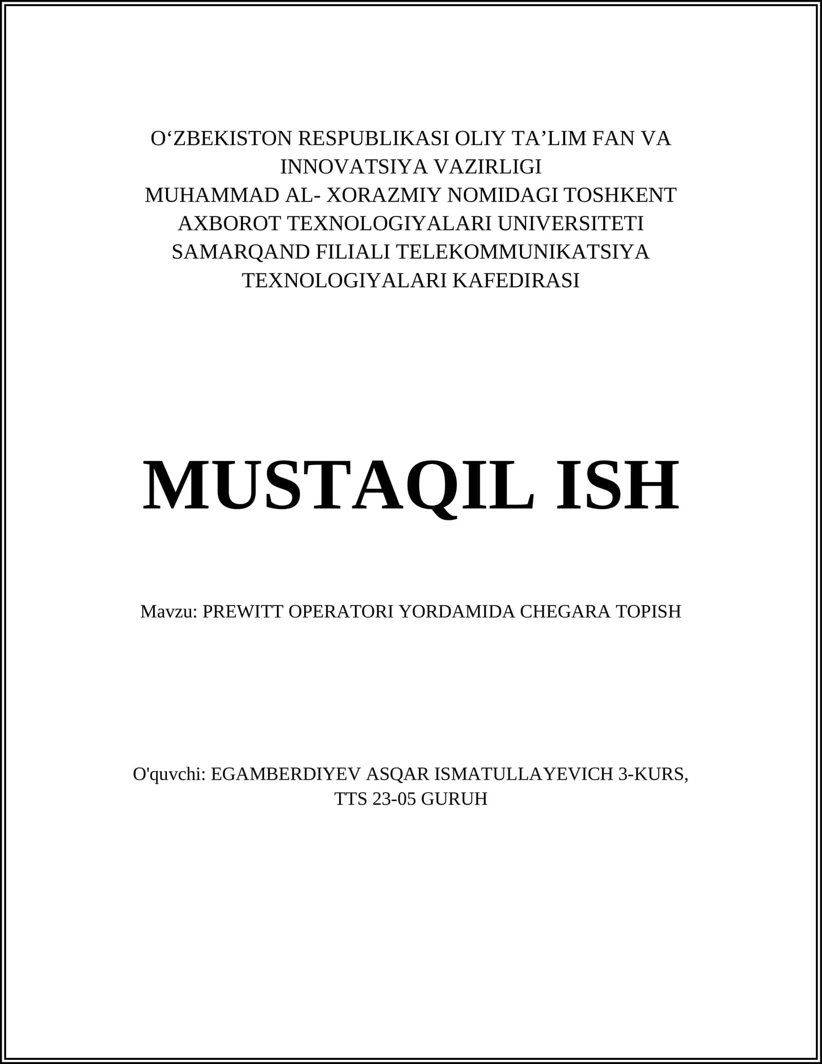 PREWITT OPERATORI YORDAMIDA CHEGARA TOPISH