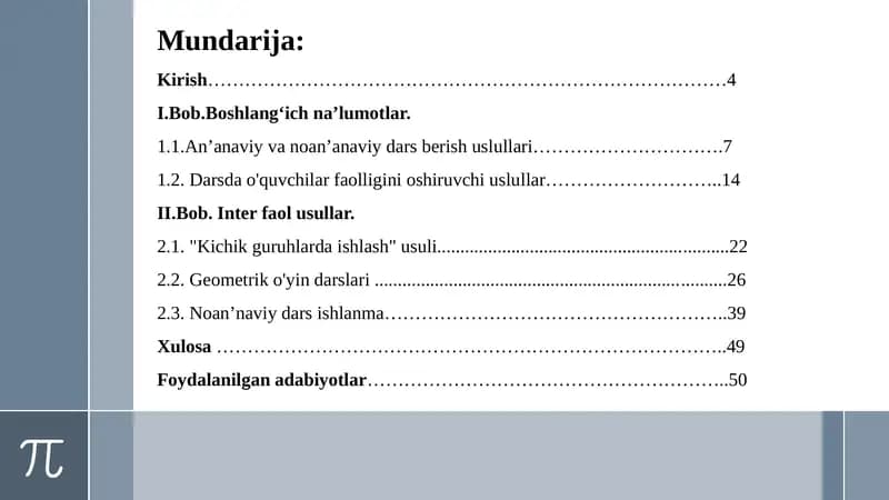 Mundarija:Kirish