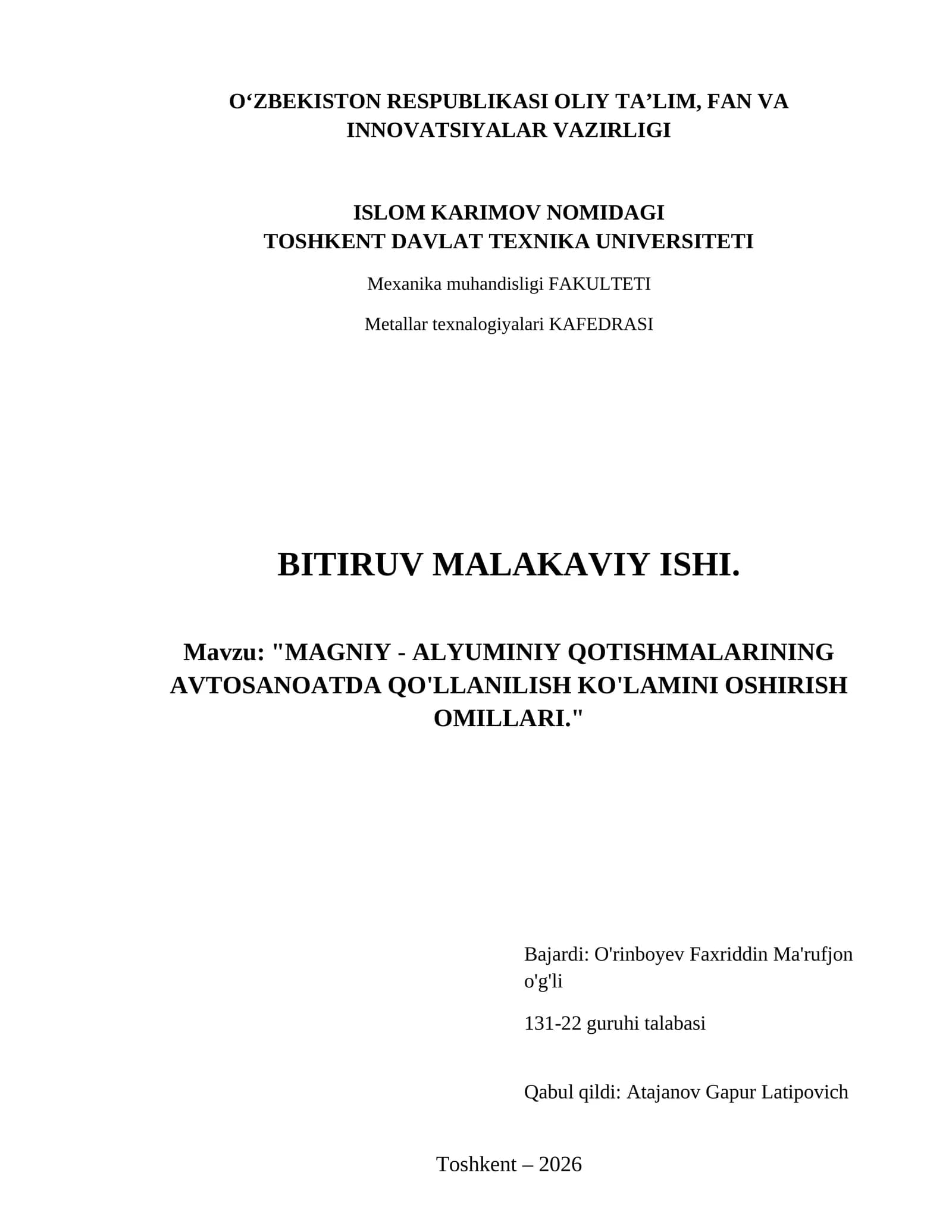 Magniy - alyuminiy qotishmalarining
