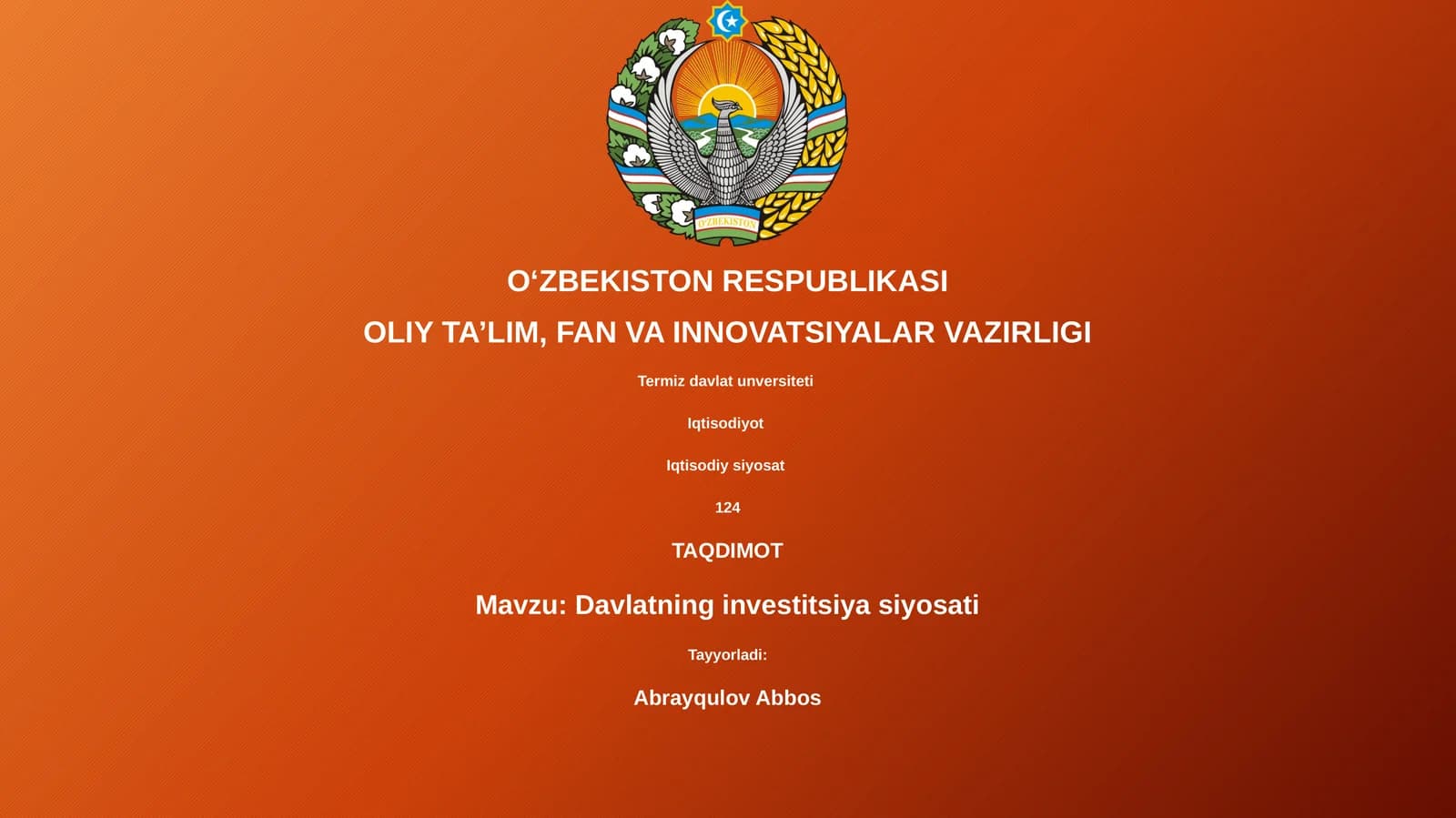 Davlatning investitsiya siyosati