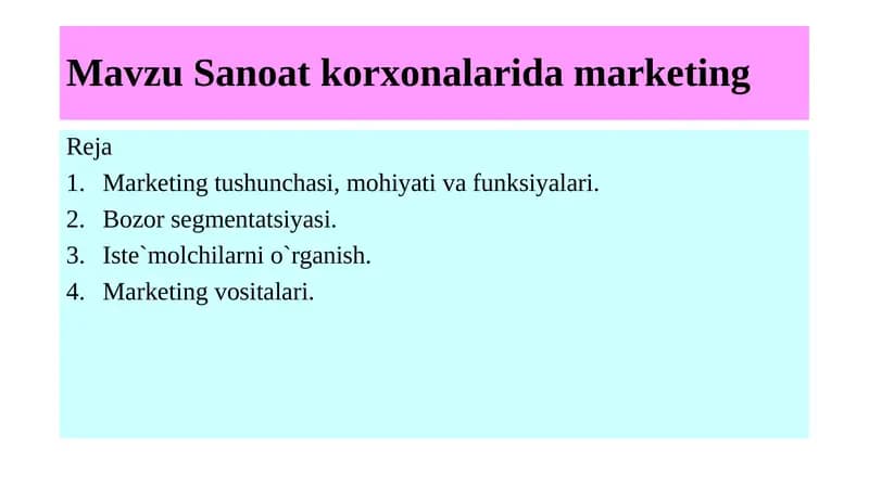 Sanoatkorxonalarida marketing