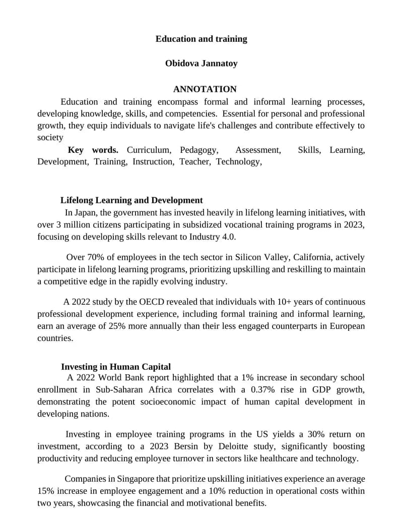 Lifelong Learning and Development