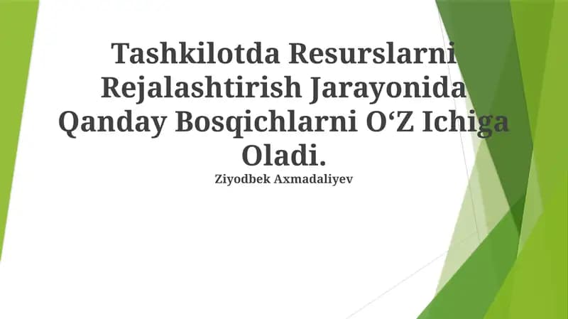 Resurslarni Rejalashtirish Jarayoni