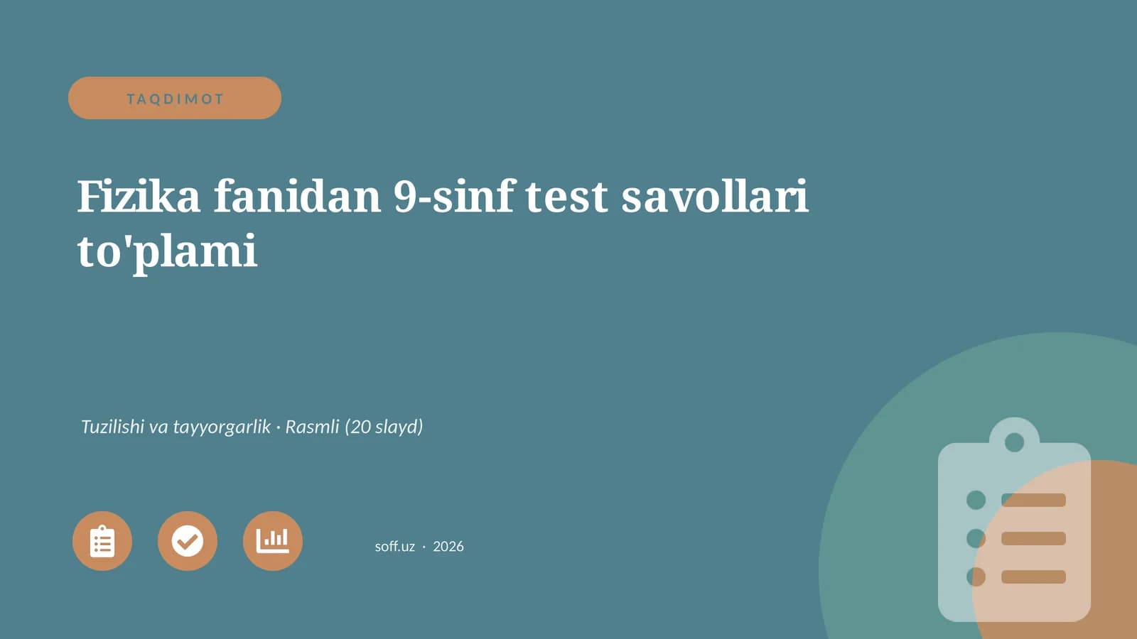 Fizika fanidan 9-sinf test savollari to'plami