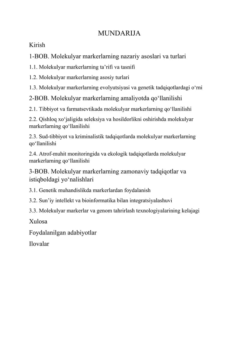 Molekulyar markerlarning amaliyotda qo‘llanilishi