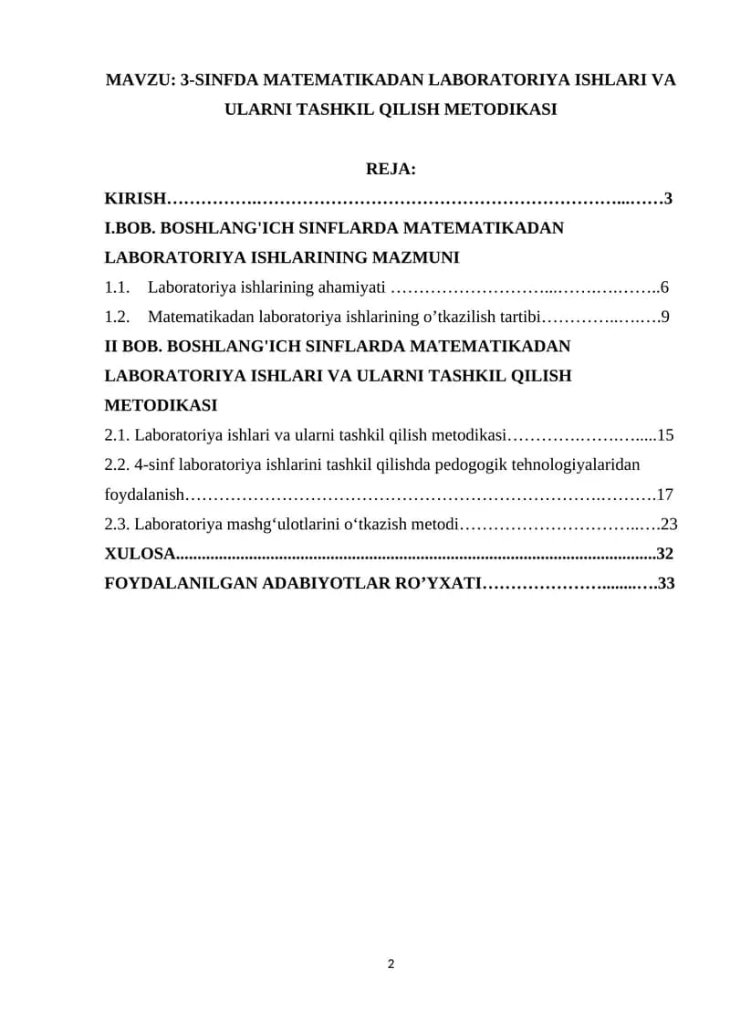 3-SINFDA MATEMATIKADAN LABORATORIYA ISHLARI VA ULARNI TASHKIL QILISH METODIKASI