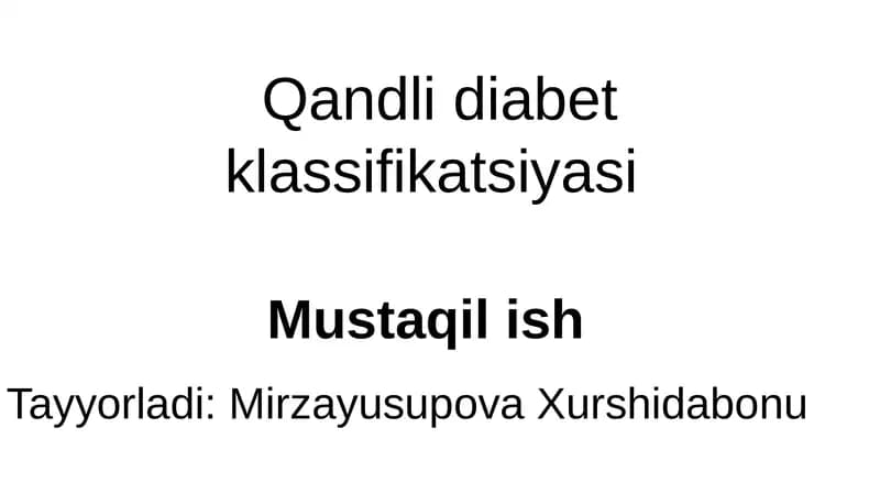 Qandli diabet klassifikatsiyasi
