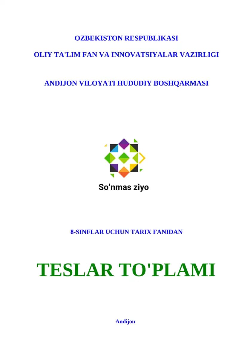 8-SINFLAR UCHUN TARIX FANIDAN TESLAR TO'PLAMI