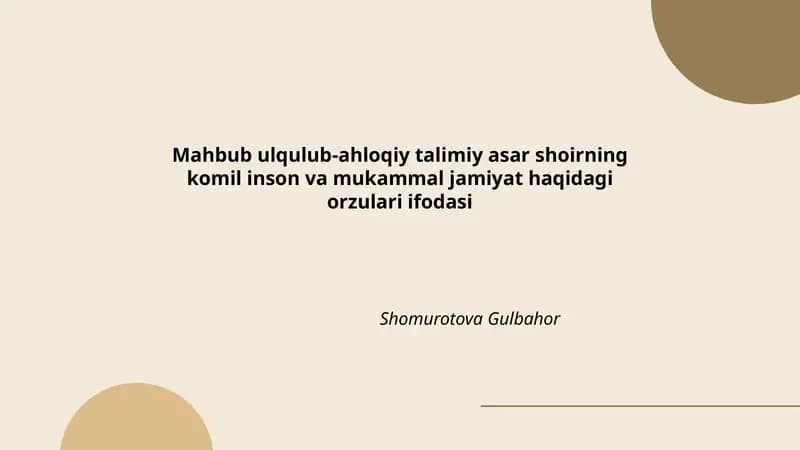 Mahbub ulqulub-ahloqiy talimiy asar