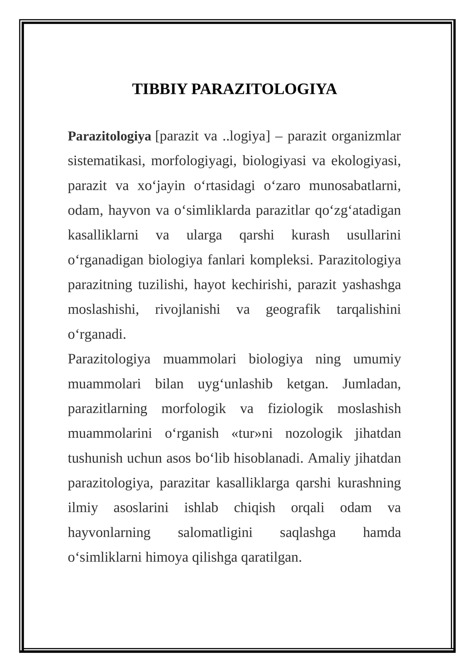 TIBBIY PARAZITOLOGIYA