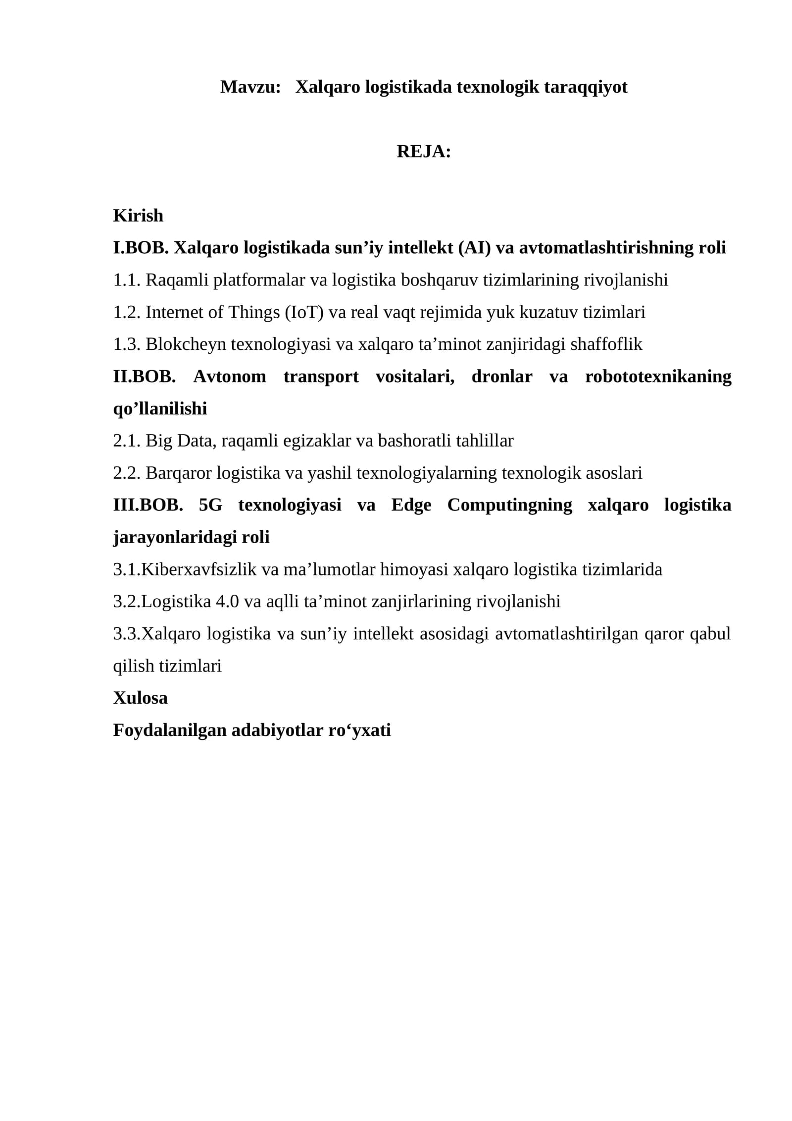 Xalqaro logistikada texnologik taraqqiyot
