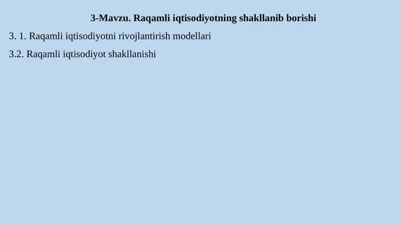Raqamli iqtisodiyotning shakllanib borishi