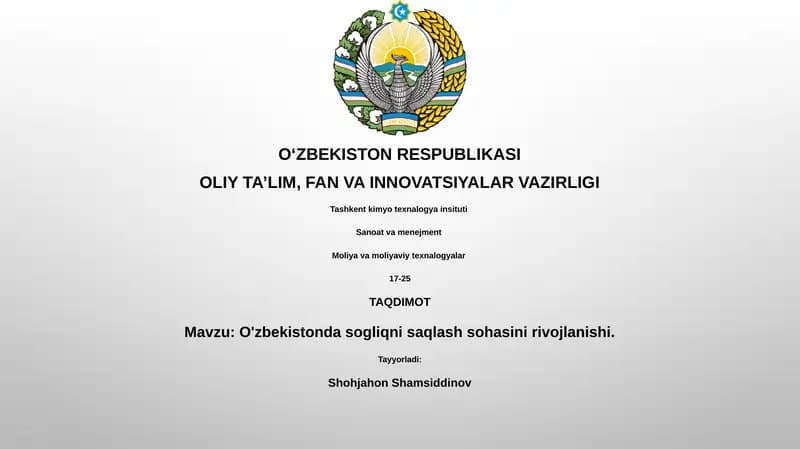 O'zbekistonda sogliqni saqlash sohasini rivojlanishi