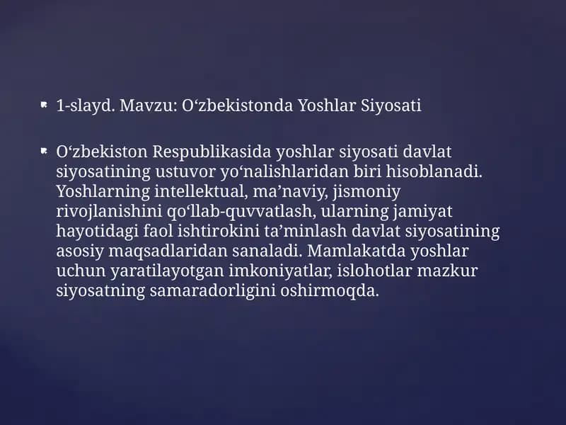 Oʻzbekistonda Yoshlar Siyosati
