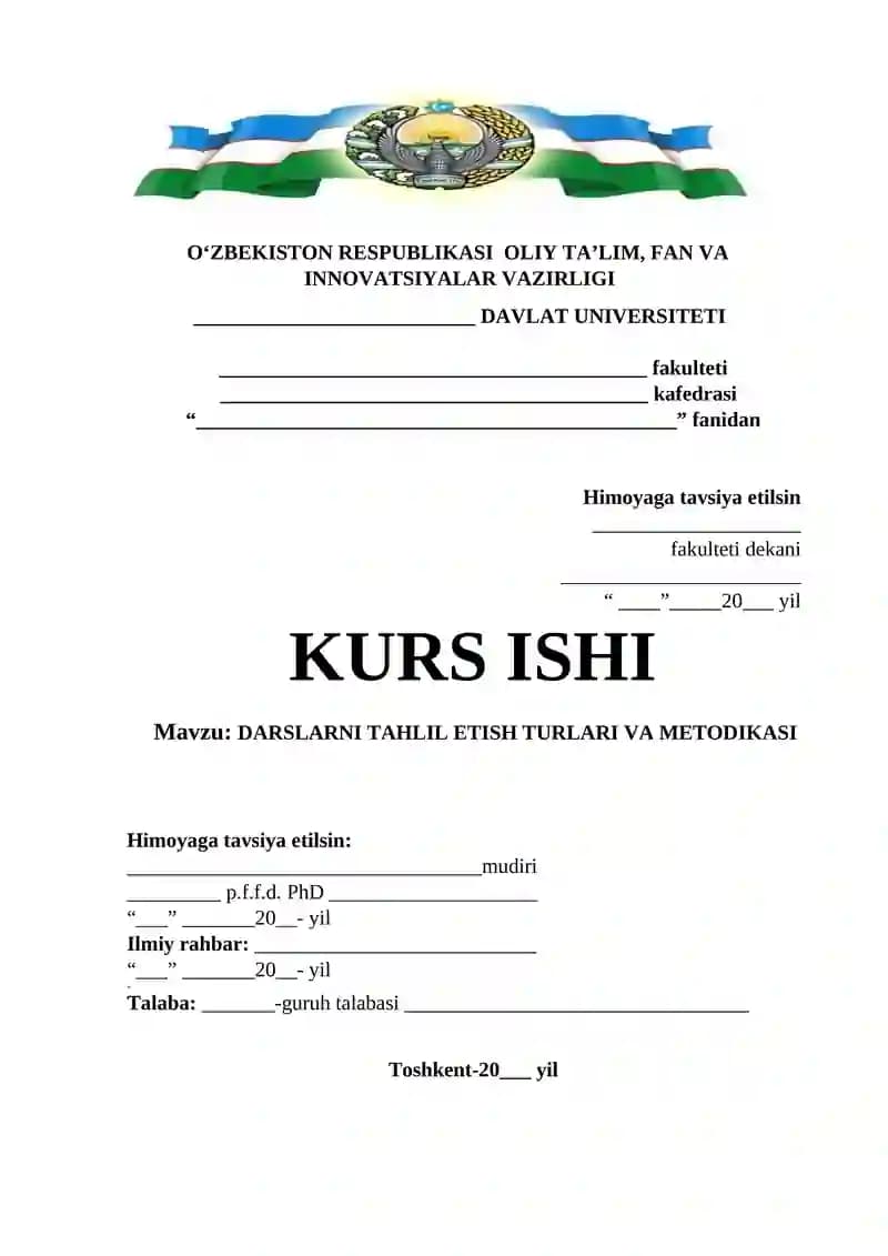 DARSLARNI TAHLIL ETISH TURLARI VA METODIKASI