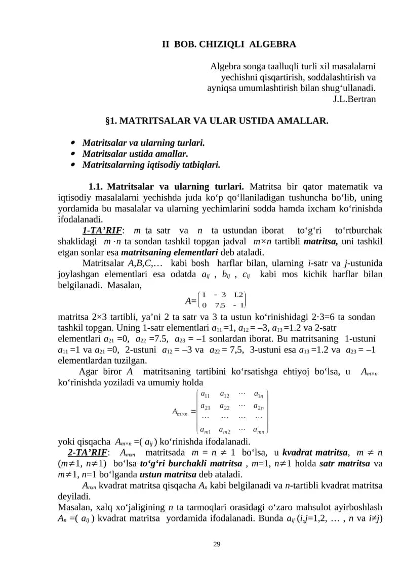 CHIZIQLI ALGEBRA