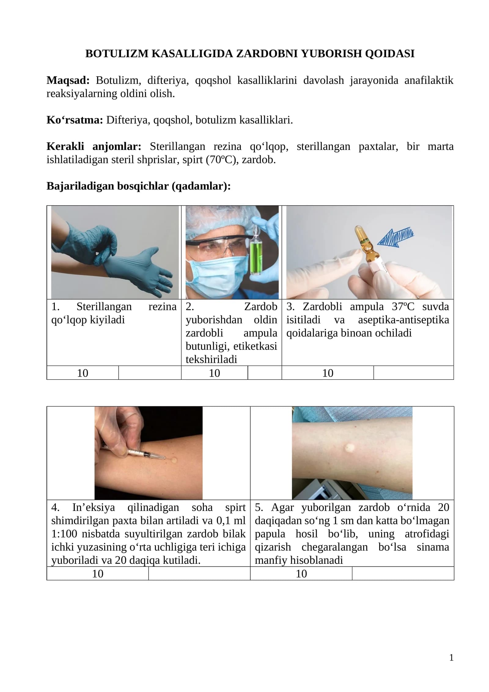 BOTULIZM KASALLIGIDA ZARDOBNI YUBORISH QOIDASI