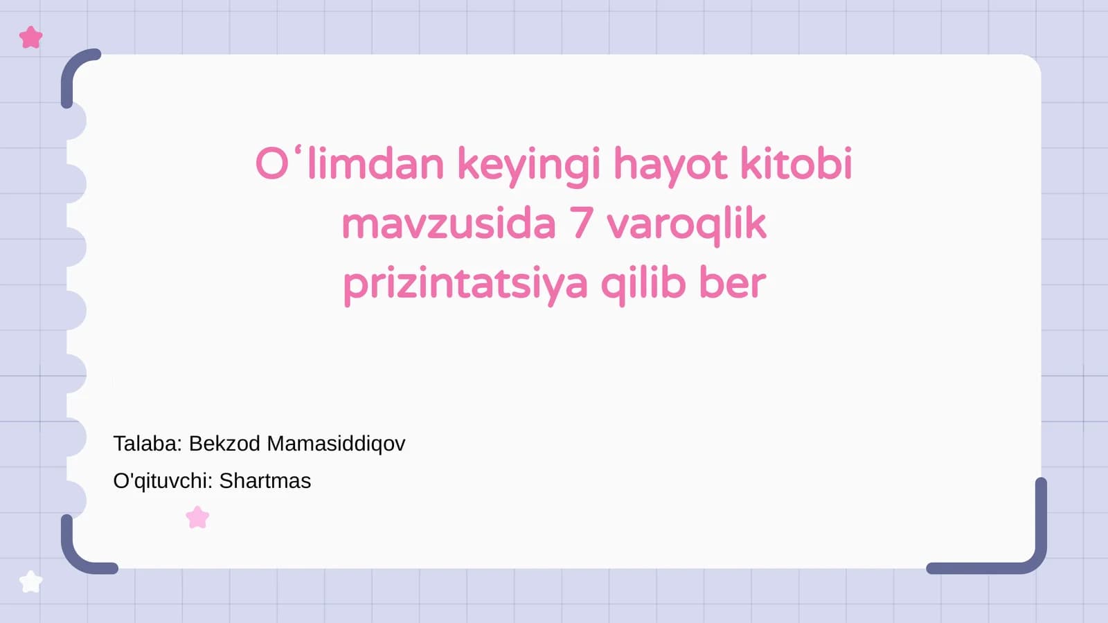 Oʻlimdan keyingi hayot kitobi mavzusida 7 varoqlik prizintatsiya