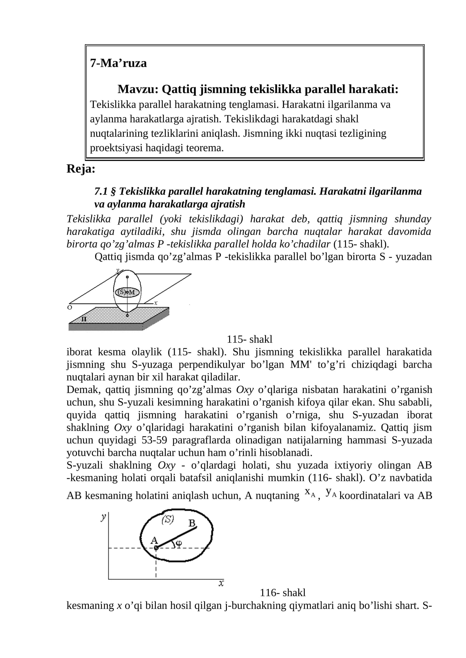 Qattiq jismning tekislikka parallel harakati