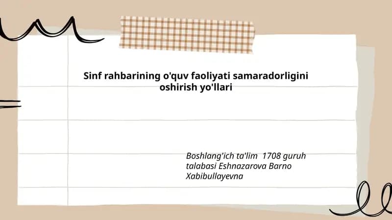 Sinf rahbarining o'quv faoliyati samaradorligini oshirish yo'llari