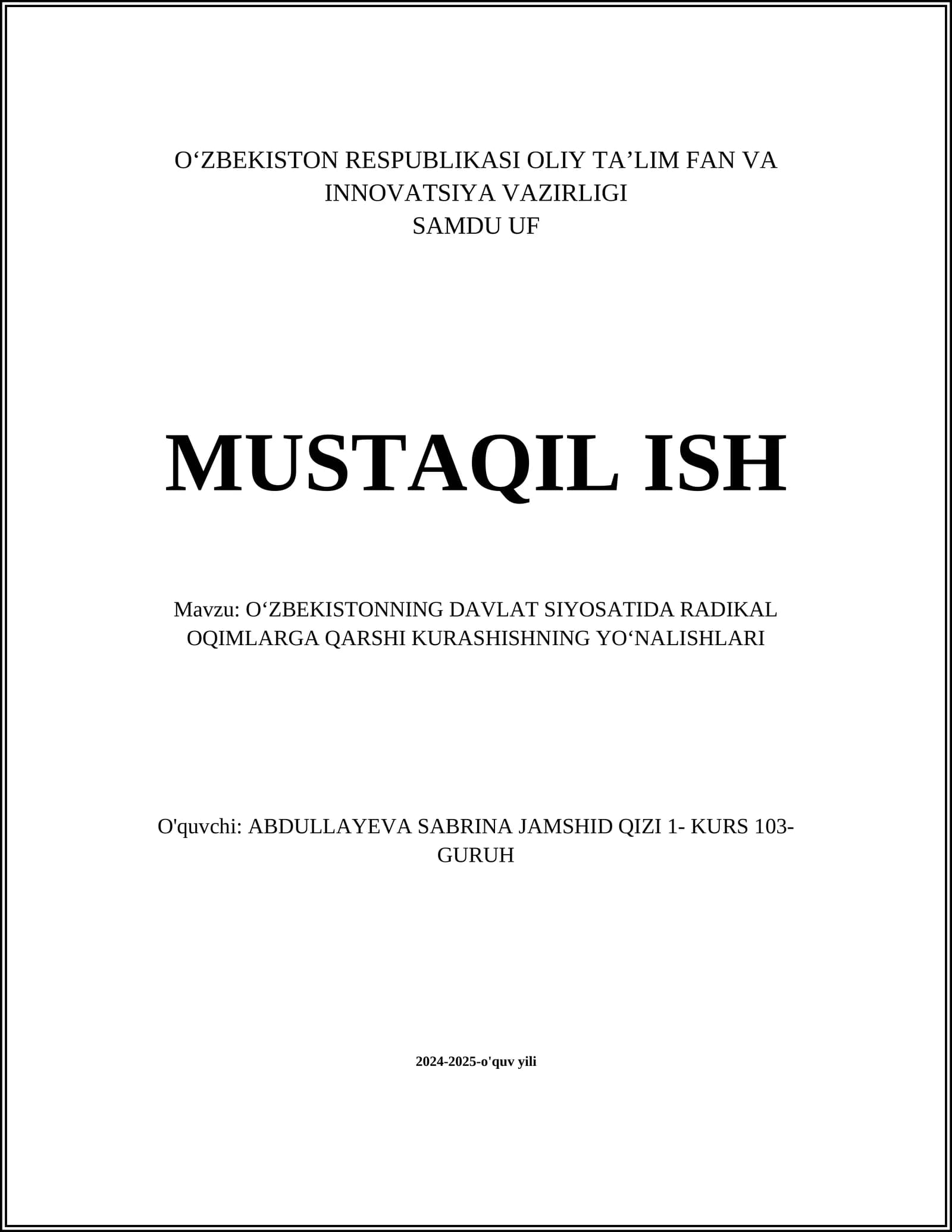 OʻZBEKISTONNING DAVLAT SIYOSATIDA RADIKAL OQIMLARGA QARSHI KURASHISHNING YOʻNALISHLARI