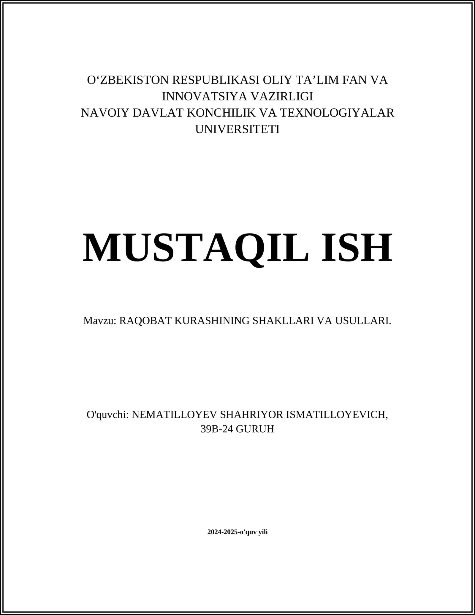 RAQOBAT KURASHINING SHAKLLARI VA USULLARI