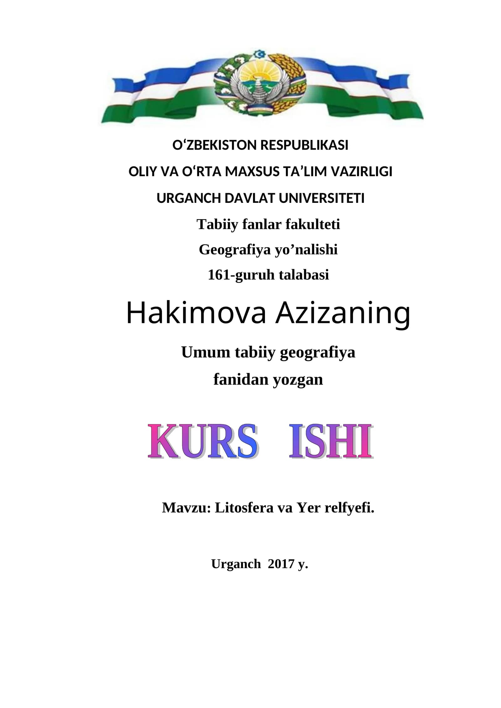 Umum tabiiy geografiya fanidan yozgan