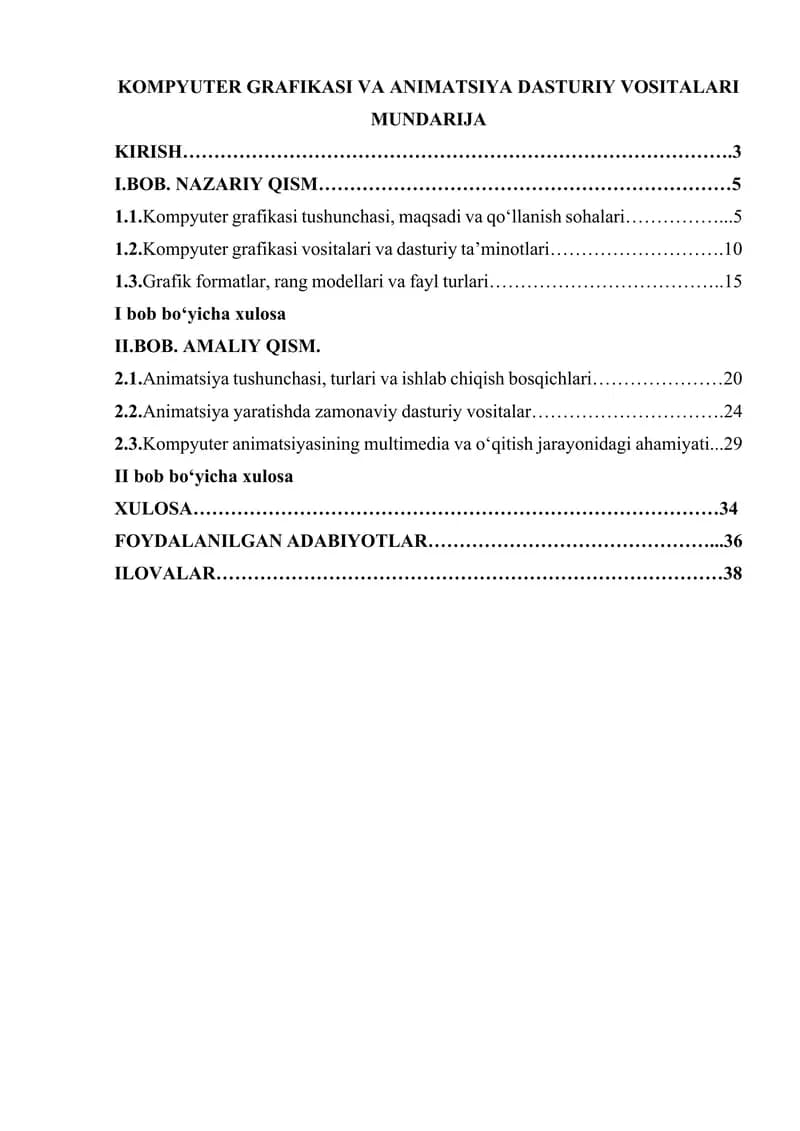 KOMPYUTER GRAFIKASI VA ANIMATSIYA DASTURIY VOSITALARI
