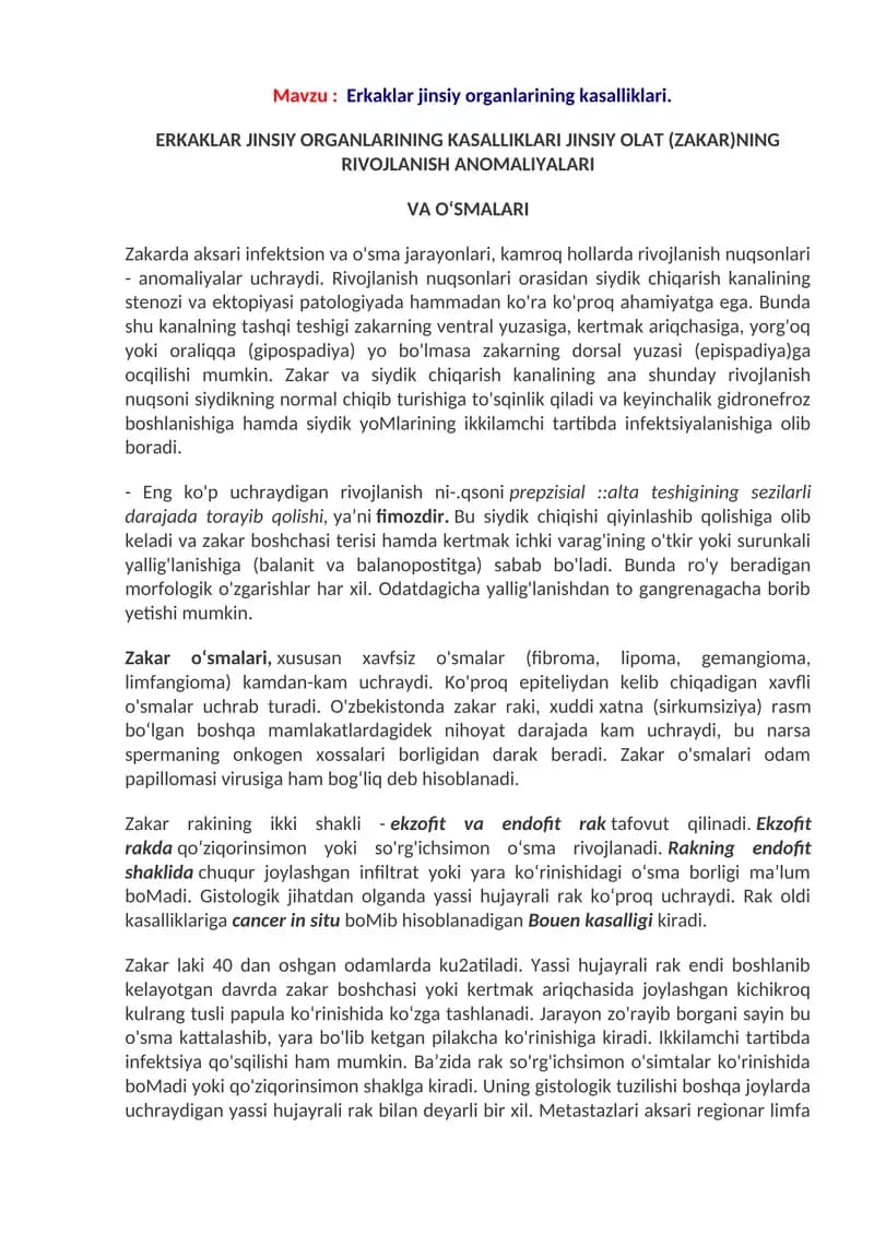 Erkaklar jinsiy organlarining kasalliklari