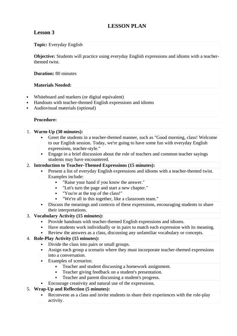 Everyday English Lesson Plan