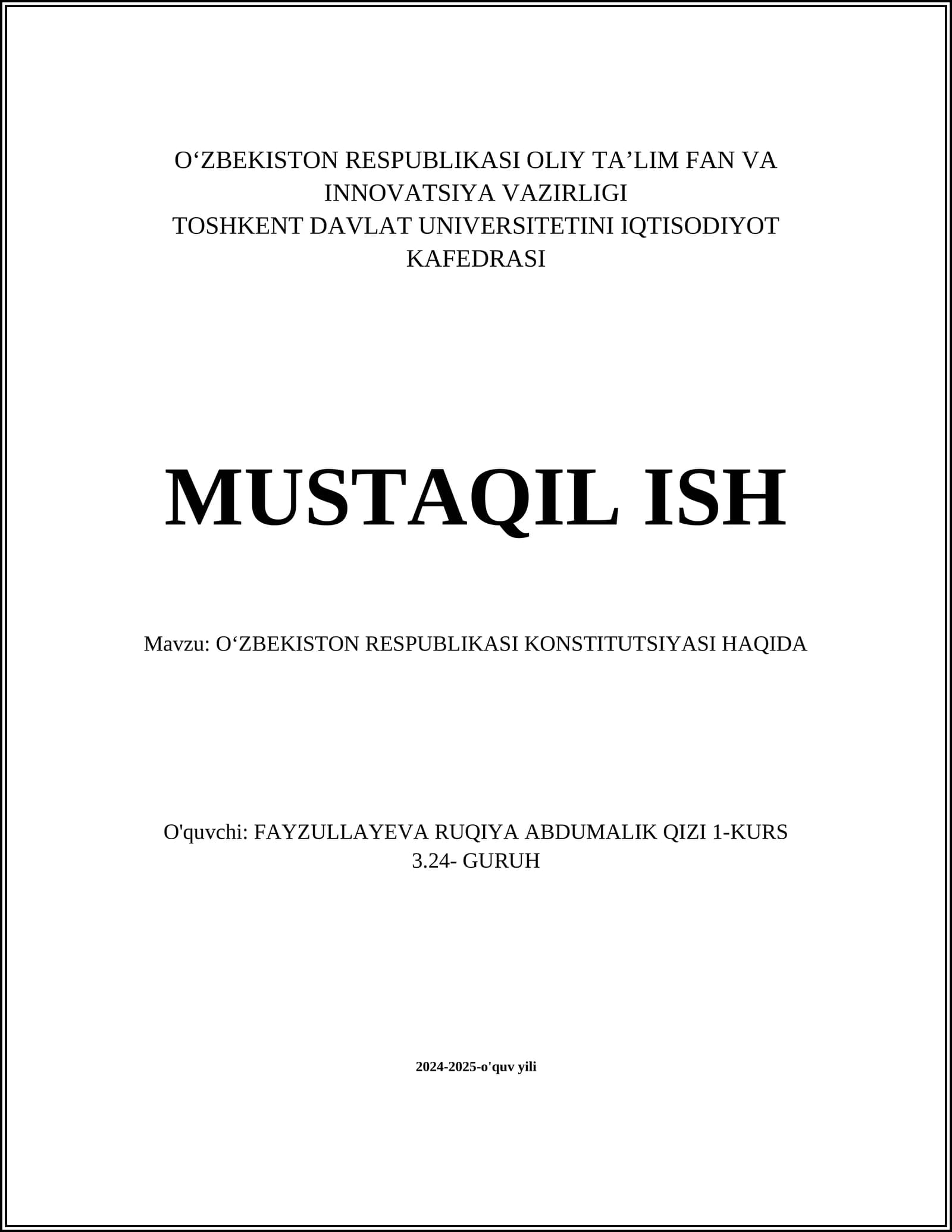 OʻZBEKISTON RESPUBLIKASI KONSTITUTSIYASI HAQIDA