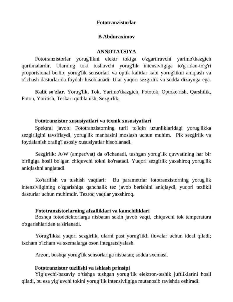 Fototranzistorlar