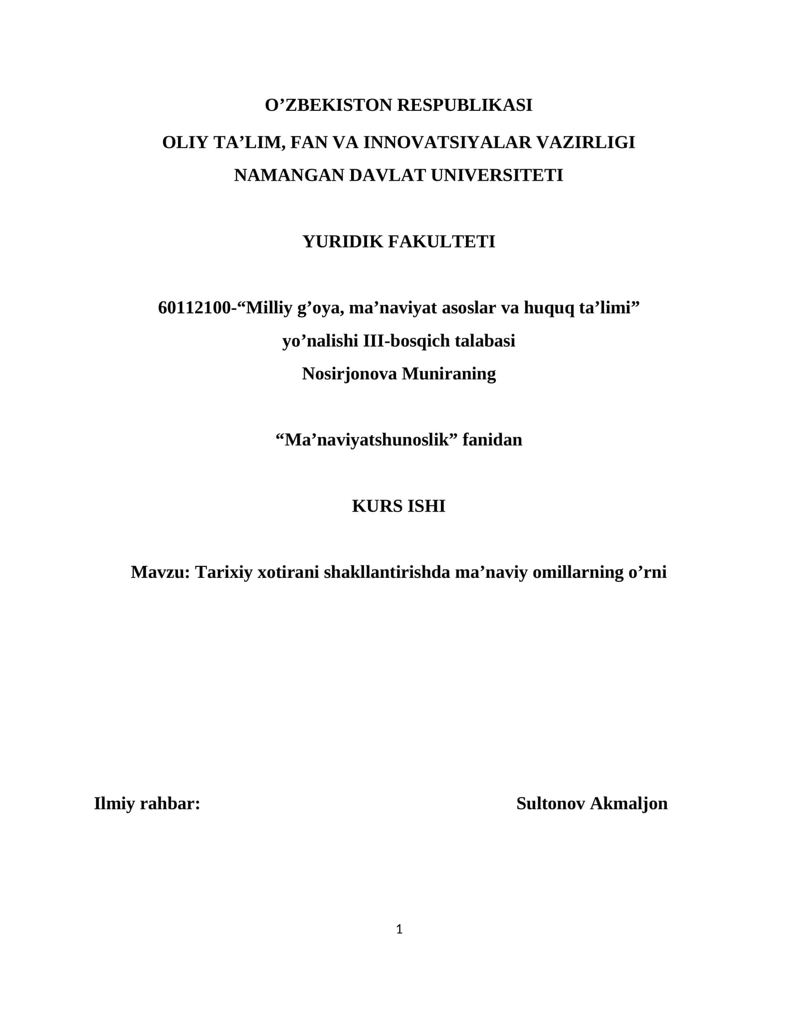Ma’naviyatshunoslik KURS ISHI