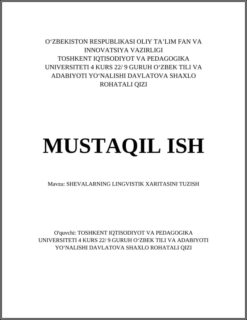 SHEVALARNING LINGVISTIK XARITASINI TUZISH