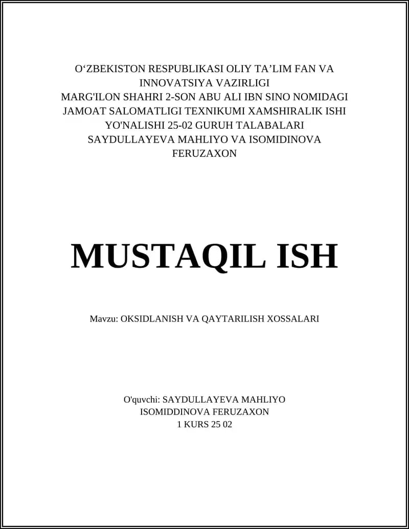 Oksidlanish va qaytarilish
