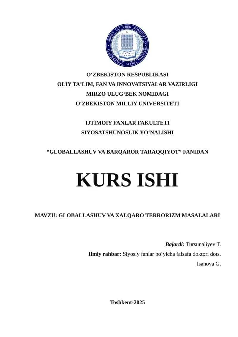 GLOBALLASHUV VA XALQARO TERRORIZM MASALALARI