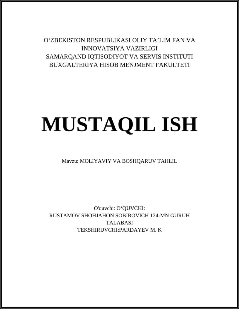Moliyaviy va boshqaruv tahlil