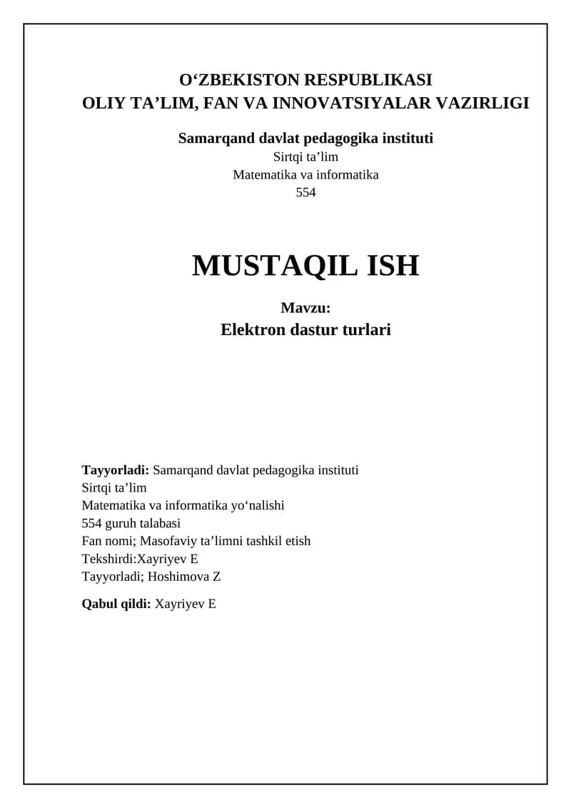 Elektron dastur turlari