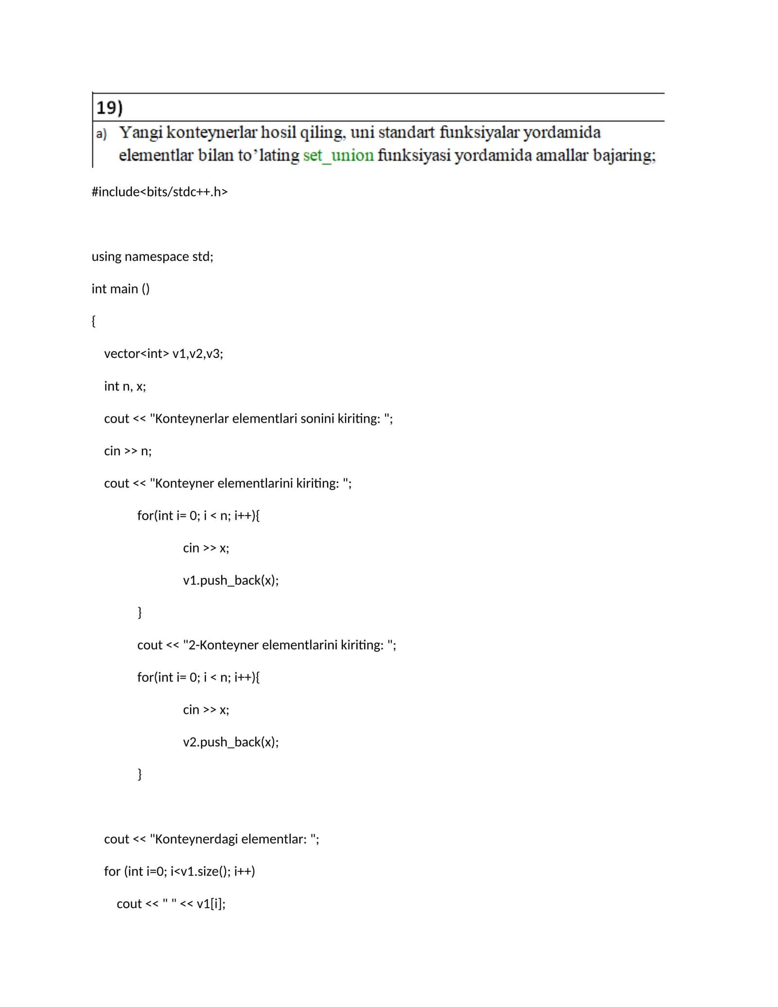 Konteynerlar elementlari sonini kiriting