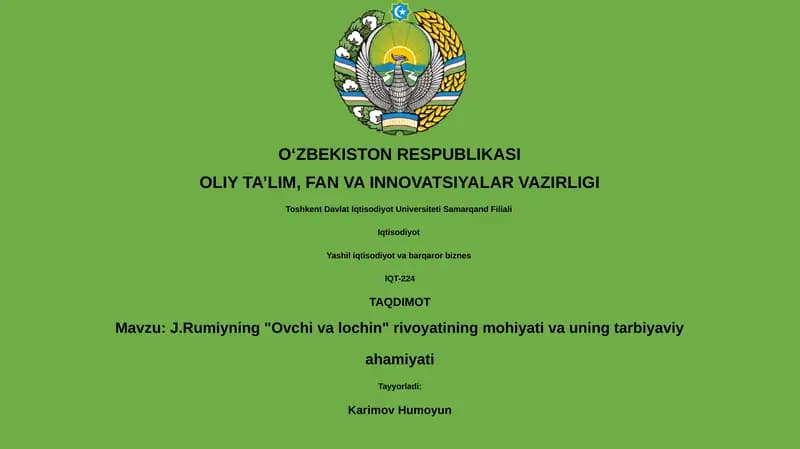 J.Rumiyning "Ovchi va lochin" rivoyati