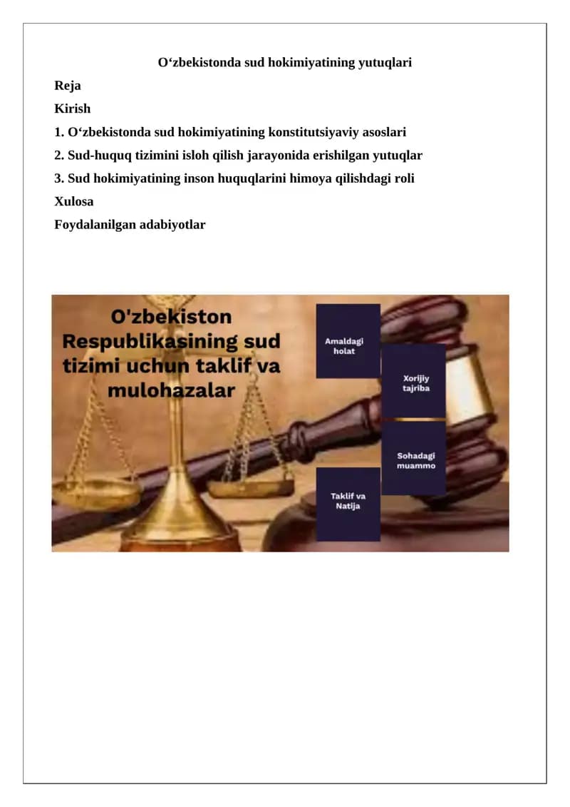 O‘zbekistonda sud hokimiyatining yutuqlari