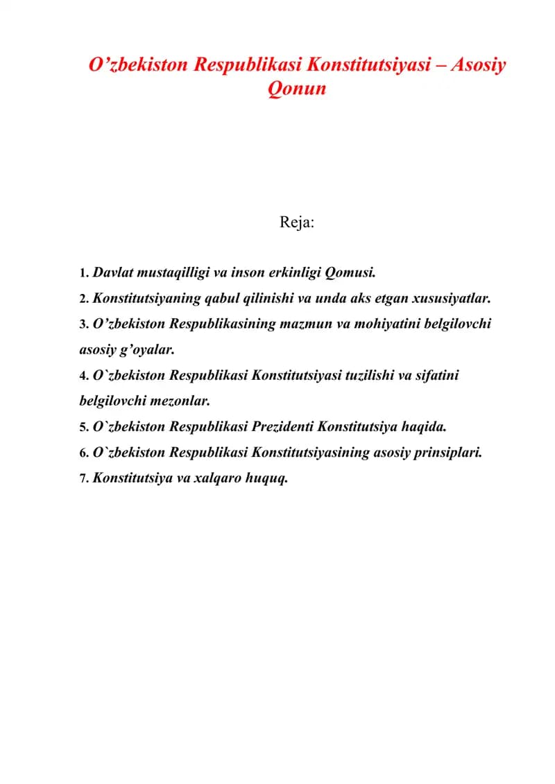 O’zbekiston Respublikasi Konstitutsiyasi