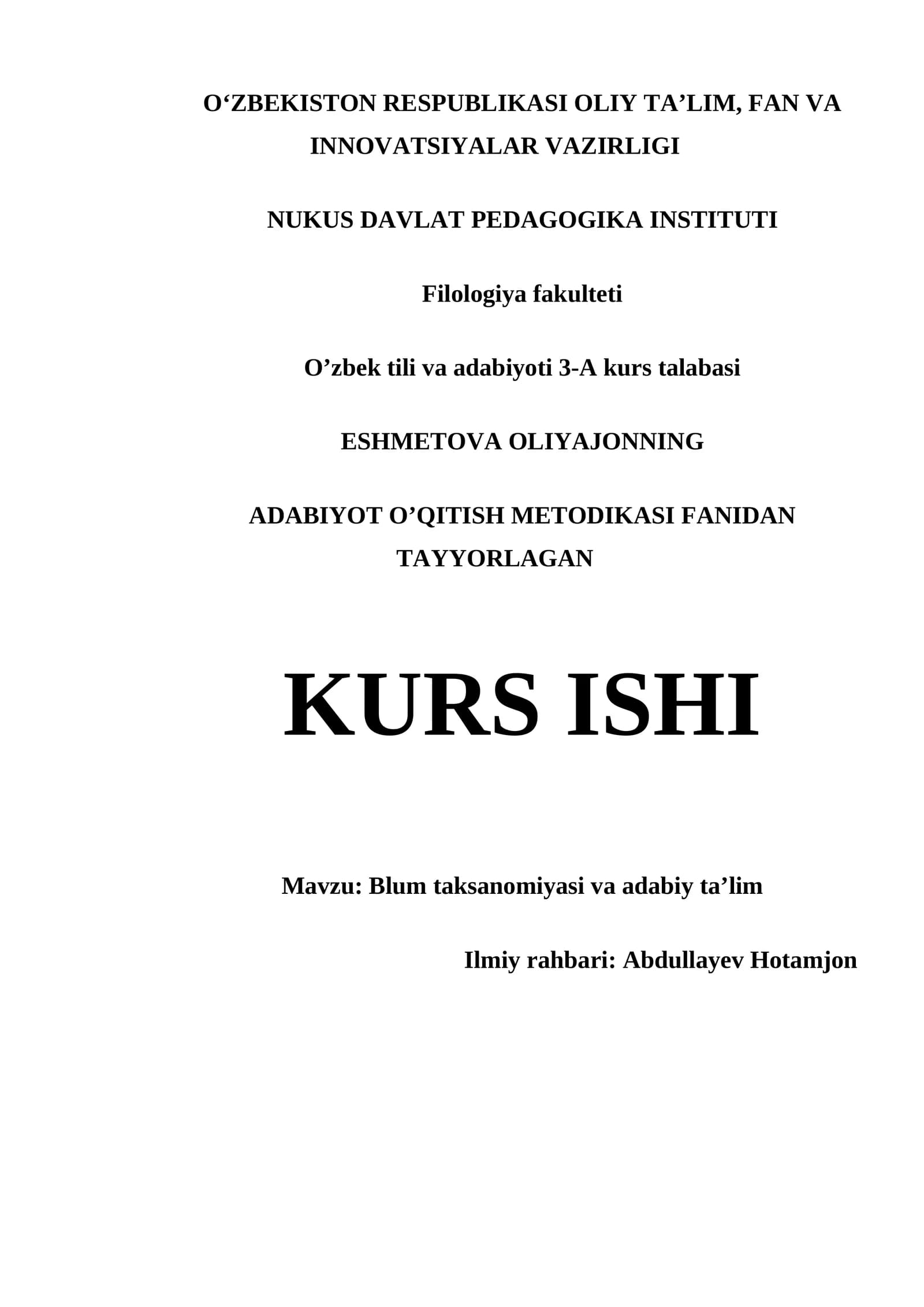 ADABIYOT O’QITISH METODIKASI