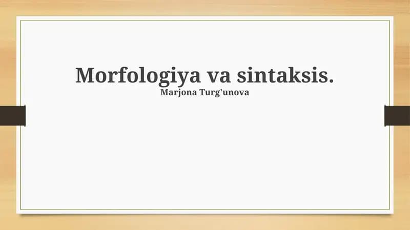 Morfologiya va Sintaksis