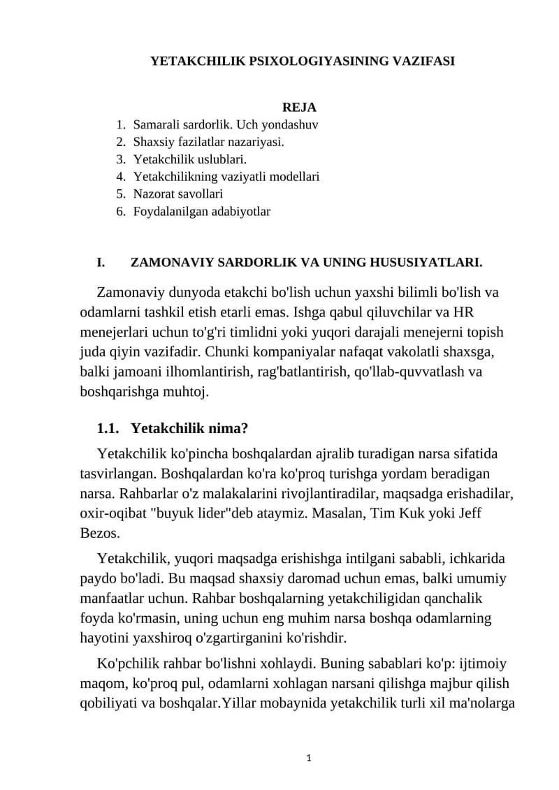 Yetakchilik Psixologiyasi