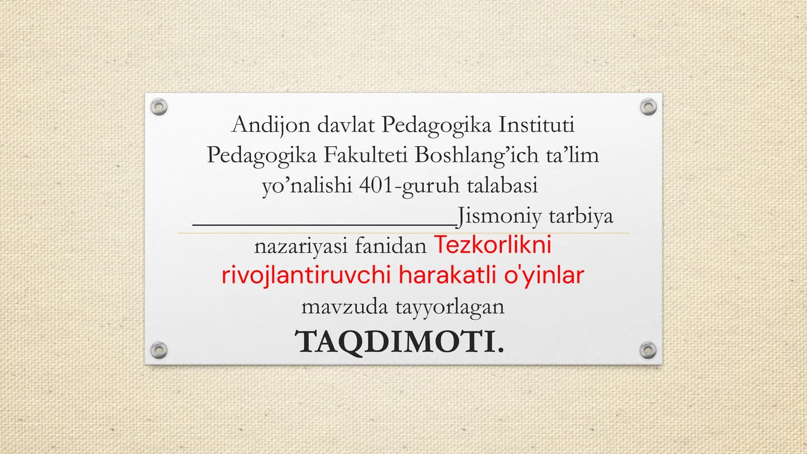 Tezkorlikni rivojlantiruvchi harakatli o'yinlar