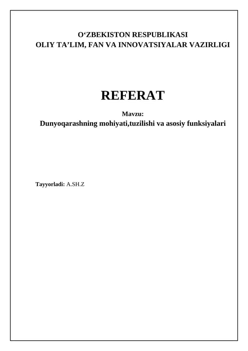 Dunyoqarashning mohiyati va tuzilishi
