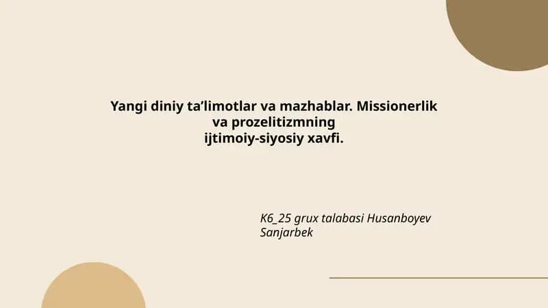 Yangi diniy ta’limotlar va mazhablar