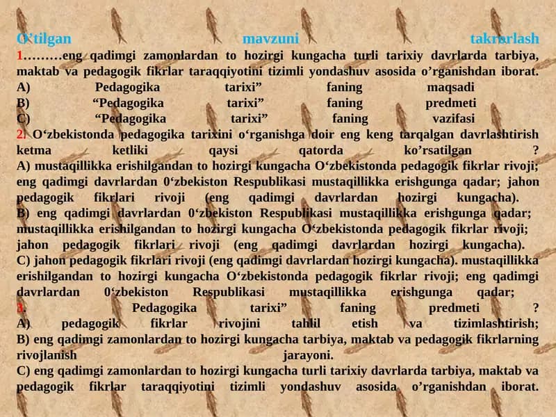 oʻrta osiyoda maktab va pedagogik fikrlar